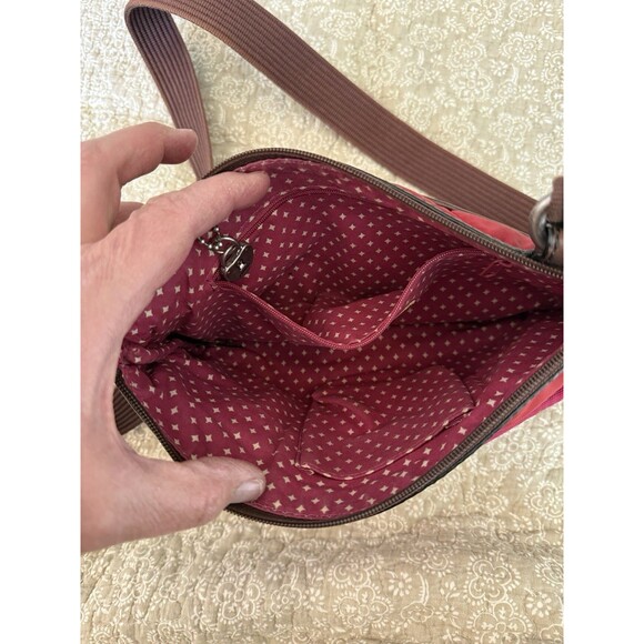 Fossil Key-Per Quilted Fabric & Leather Trim Shoulder Bag Purse Red - Picture 4 of 6